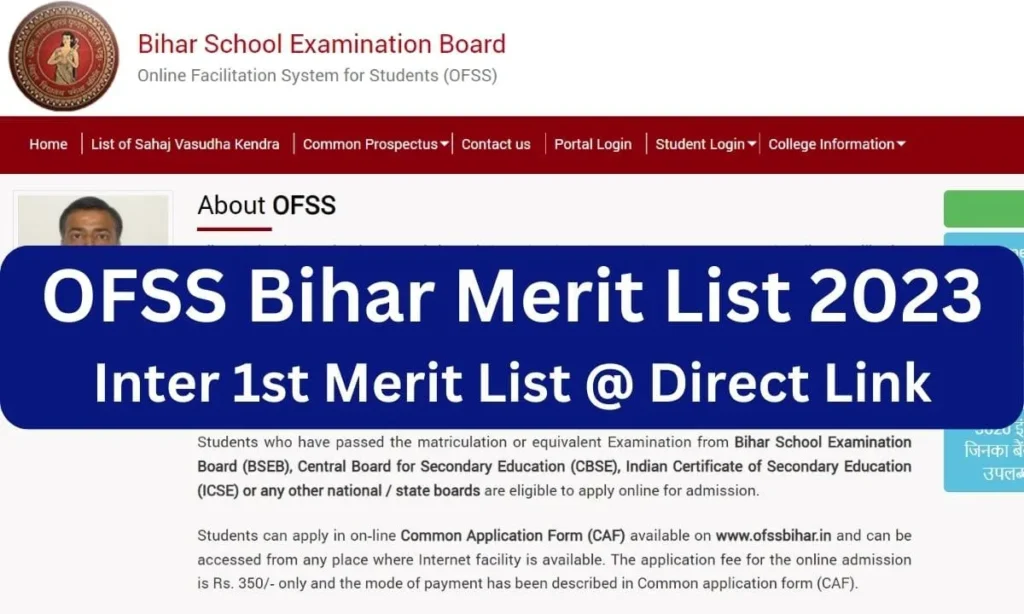 OFSS Bihar Merit List 2023 | Bihar Board Inter 1st Merit cum Admission Selection List 2023