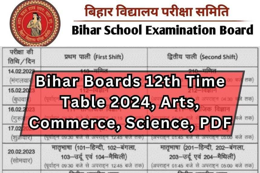 Bihar Boards 12th Time Table 2024, Arts, Commerce, Science, PDF Download Here