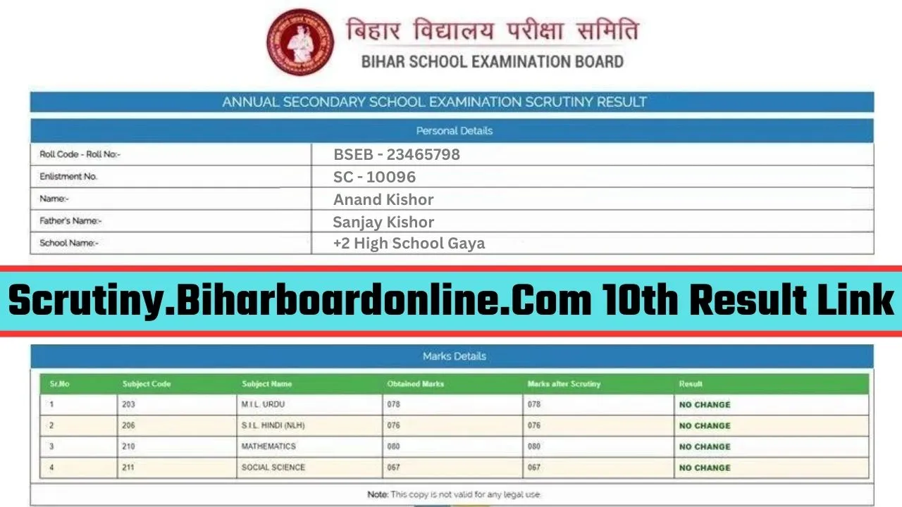 Scrutiny Biharboardonline Com 2024 10th Result Direct Link